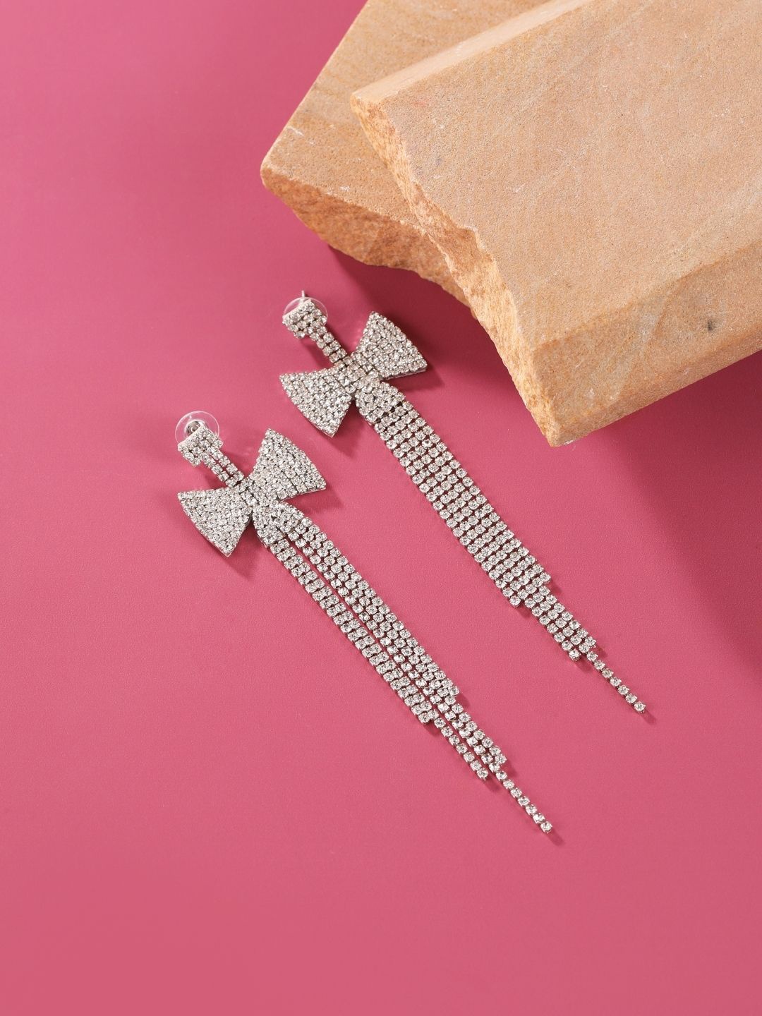 

DressBerry Silver Toned Rhinestone Silver Plated Drop Earrings