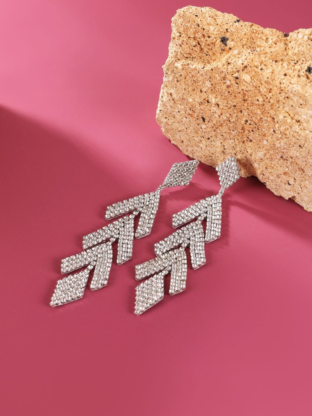 

DressBerry Silver Toned Rhinestone Silver Plated Drop Earrings
