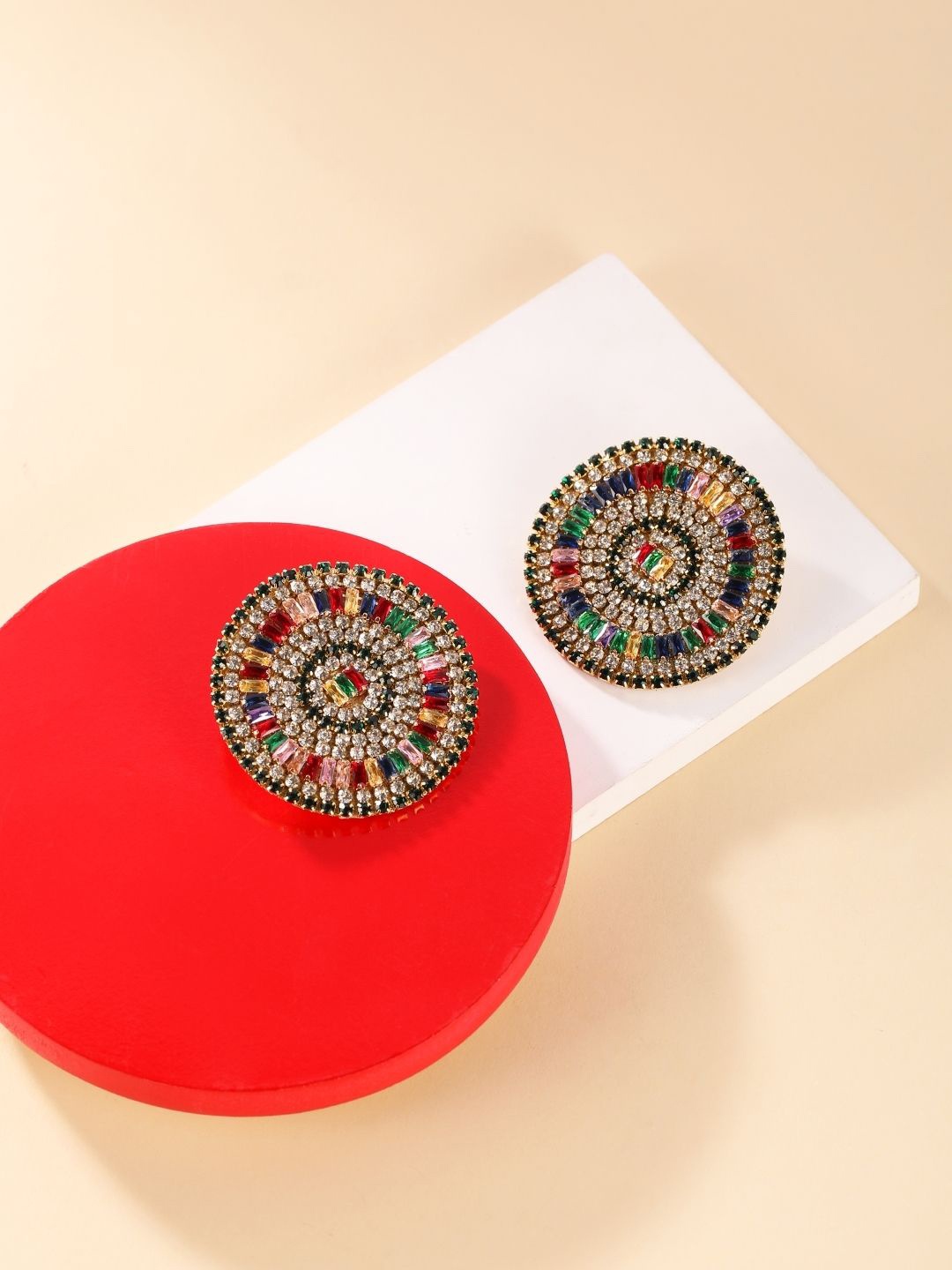 

DressBerry Gold-Plated Rhinestone Circular Studs Earrings