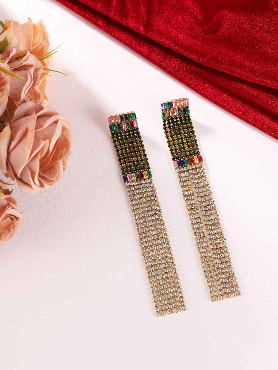 

DressBerry Gold-Plated Rhinestone Studded Contemporary Drop Earrings