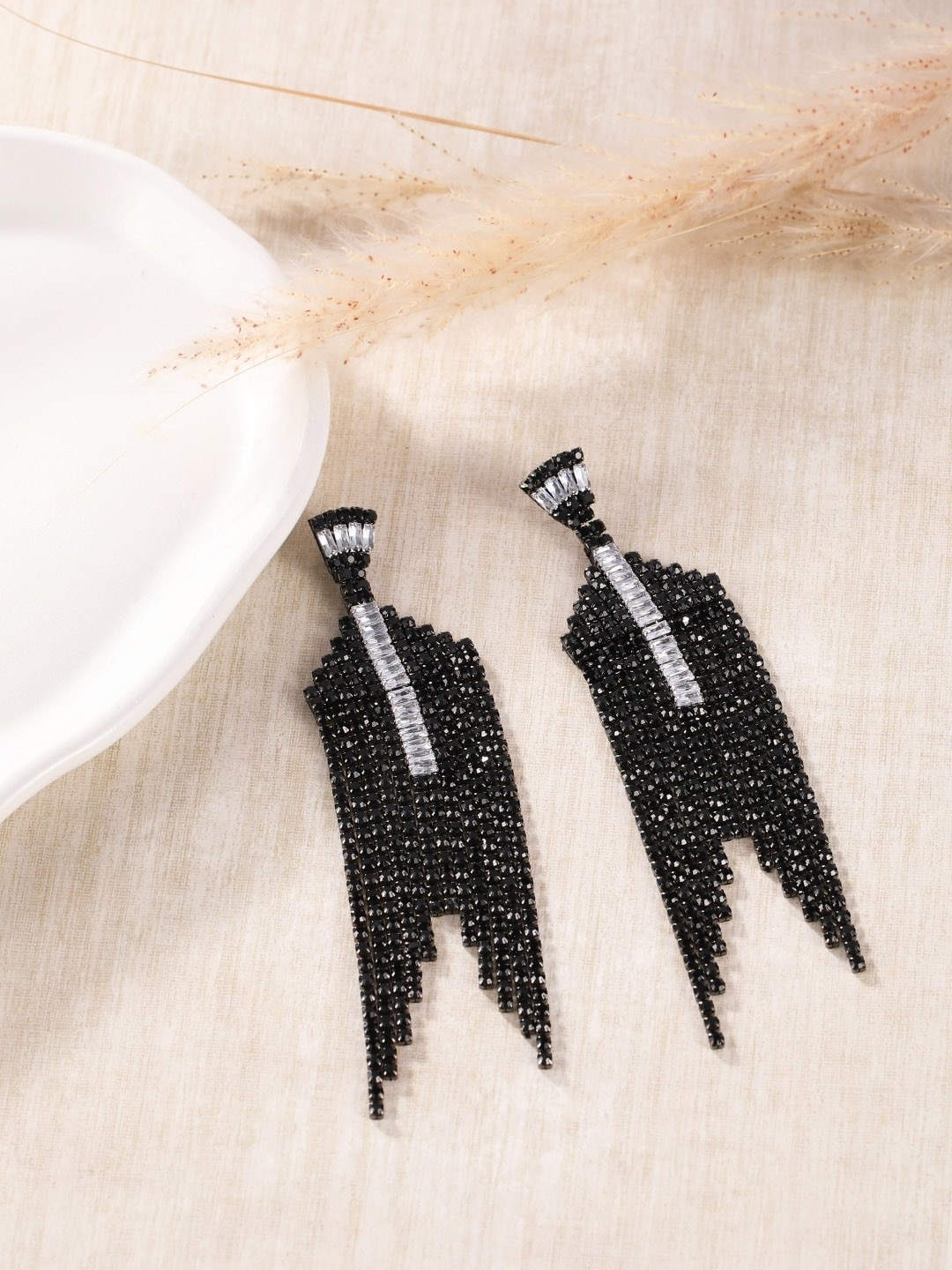 

DressBerry Brass Plated Rhinestone Contemporary Drop Earrings, Black