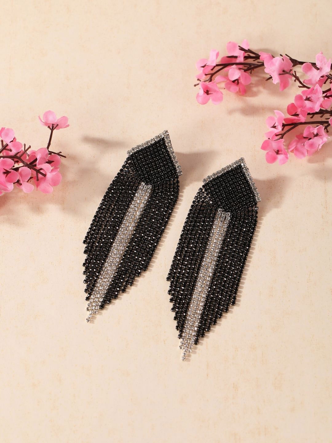 

DressBerry Black Rhinestone Brass Plated Drop Earrings