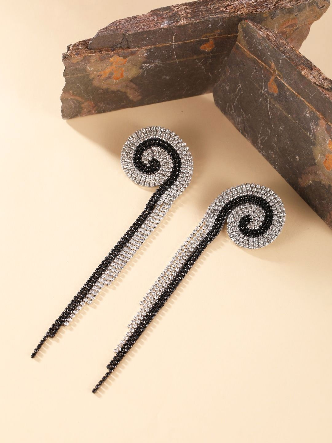 

DressBerry Silver-Plated Rhinestone-Studded Contemporary Drop Earrings