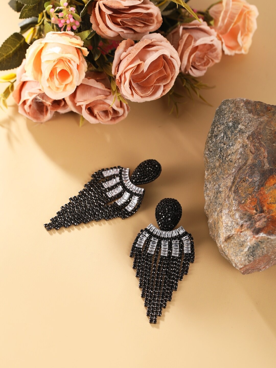 

DressBerry Brass-Plated Rhinestone Studded Contemporary Drop Earrings, Black