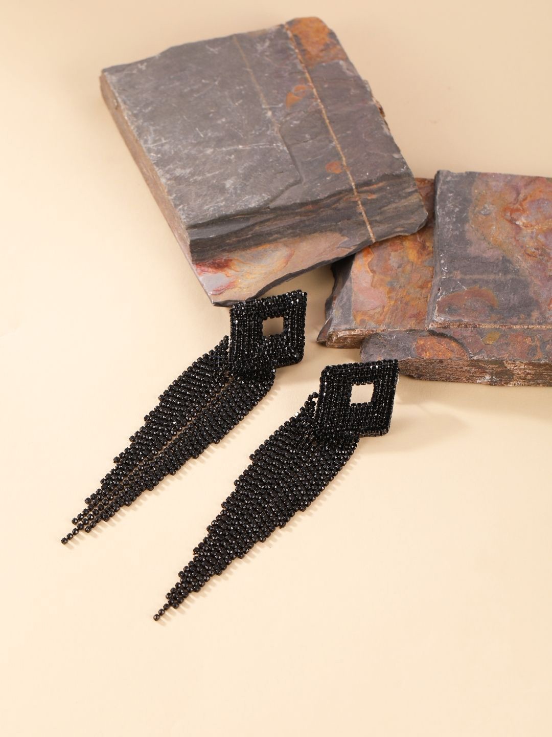 

DressBerry Brass-Plated Rhinestone-Studded Contemporary Drop Earrings, Black
