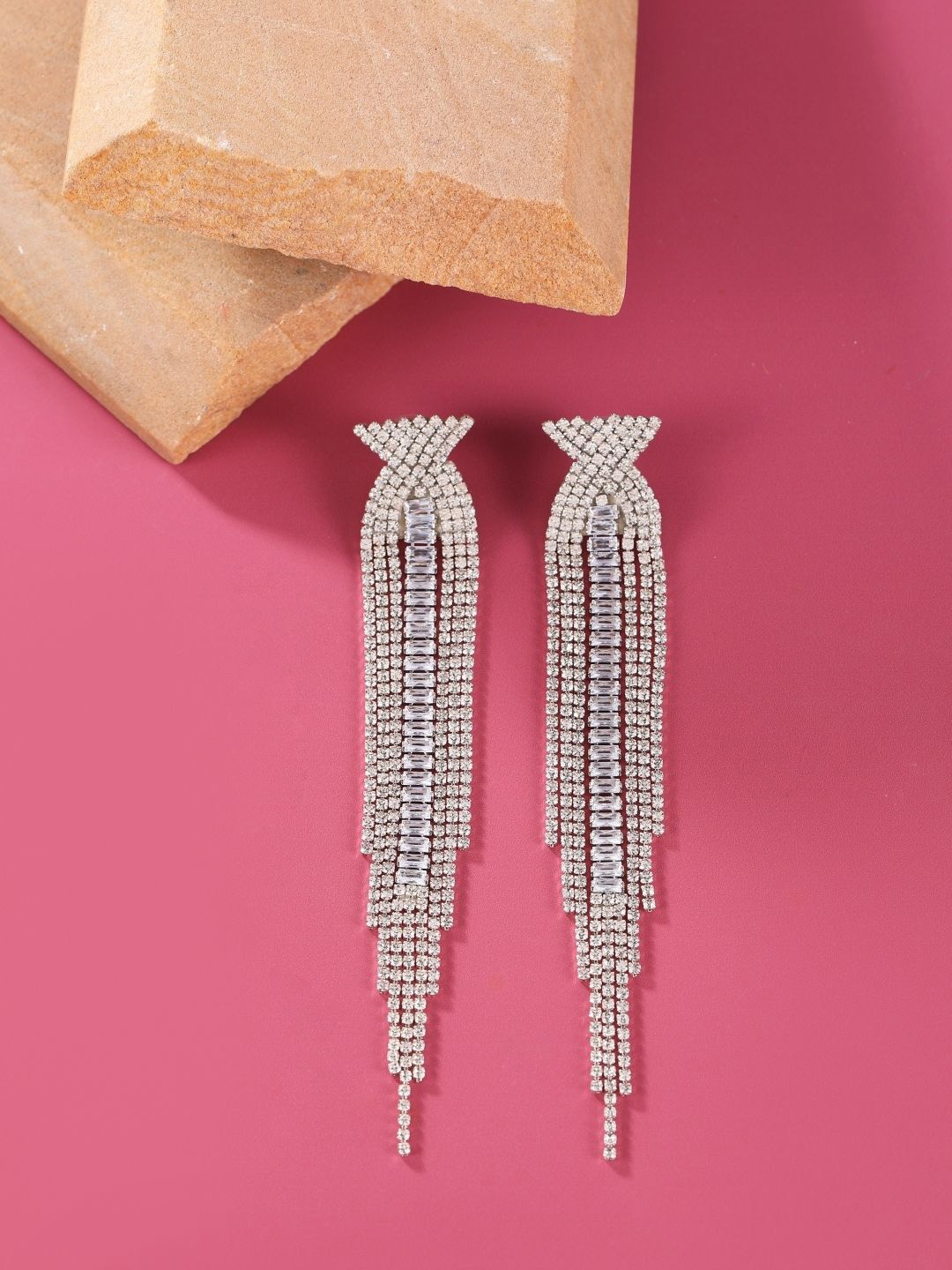 

DressBerry Silver Plated Rhinestone Contemporary Drop Earrings