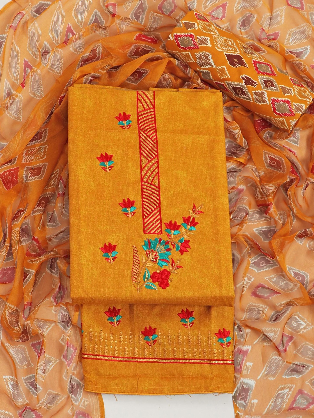 

KALINI Floral Embroidered Sequinned Unstitched Dress Material, Yellow