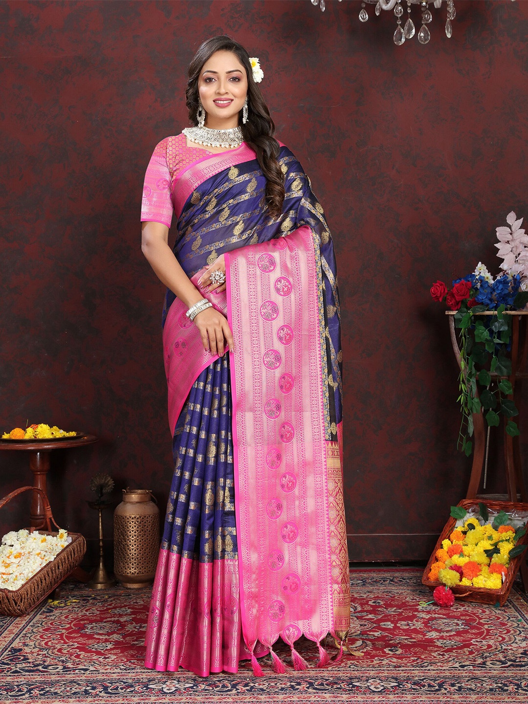 

VEECHIS Woven Design Zari Banarasi Saree, Blue