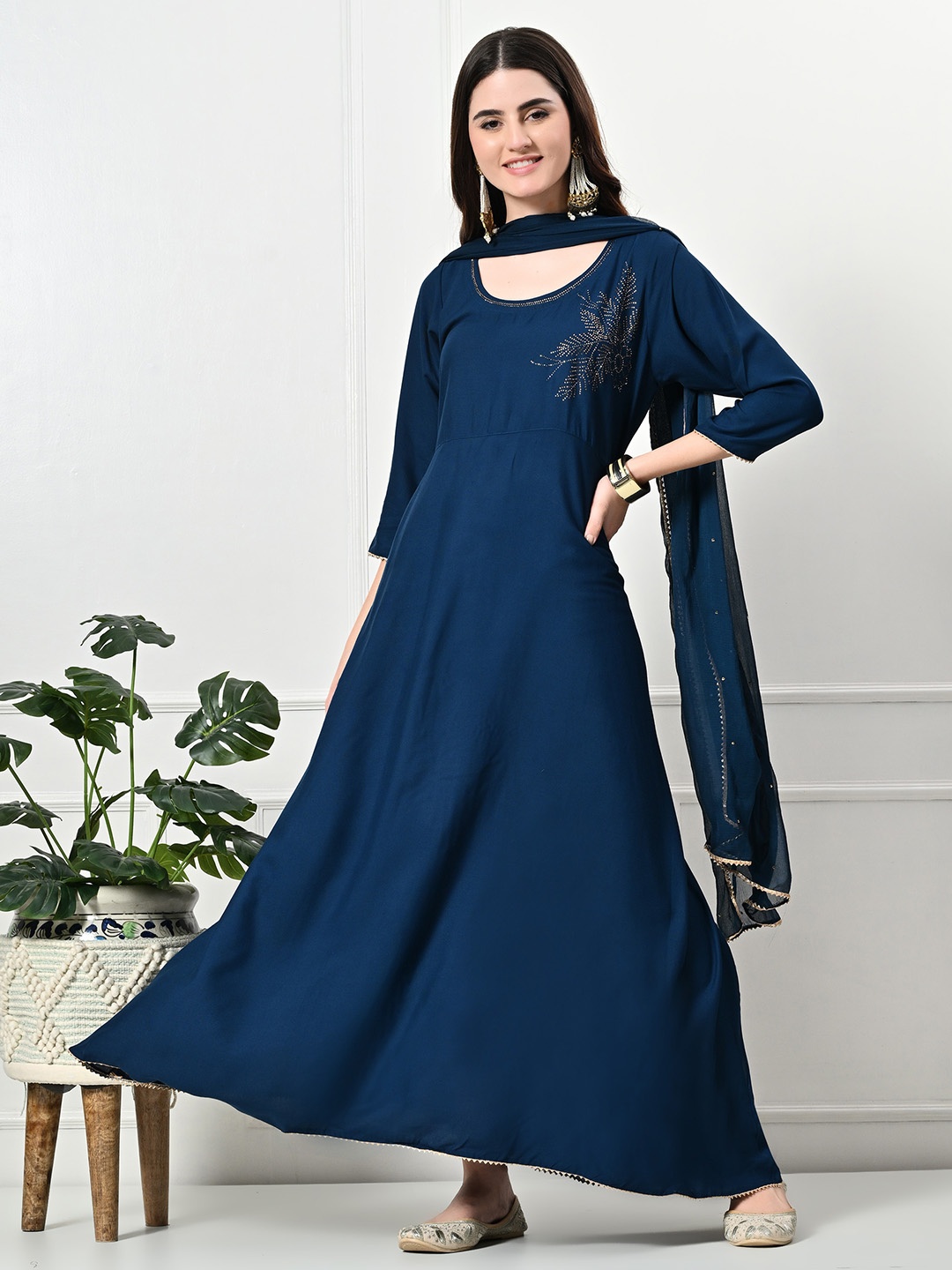 

DesiNoor.com Anarkali Kurta with Dupatta, Teal