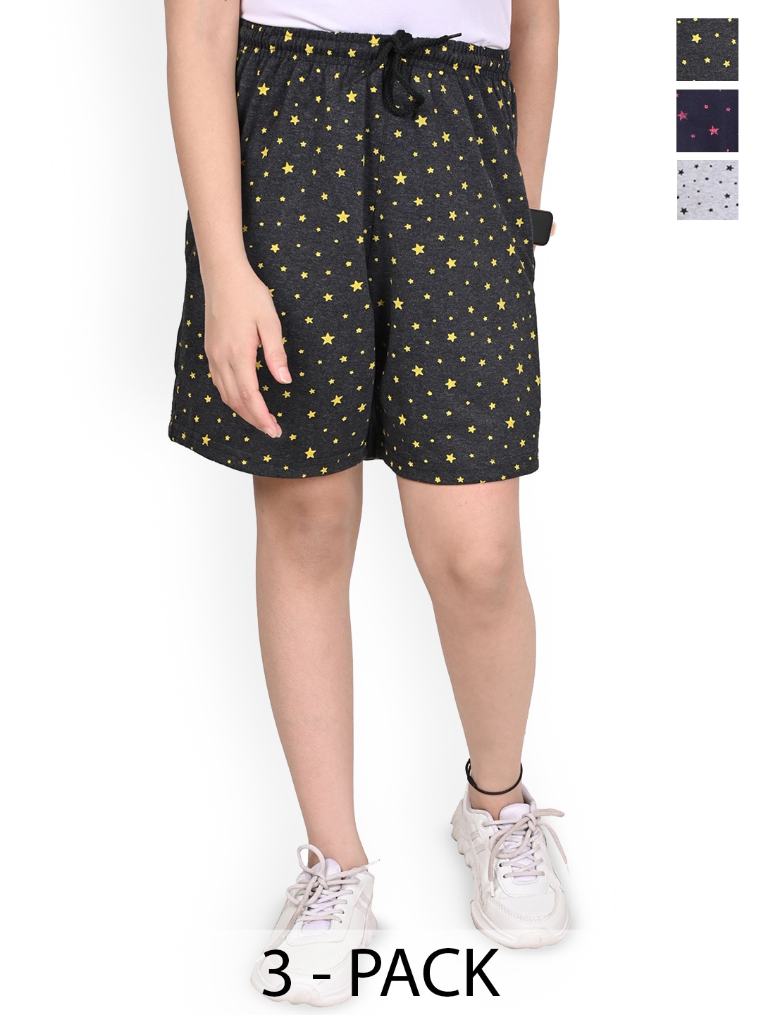 

BAESD Girls Pack Of 3 Printed Cotton High-Rise Shorts, Grey