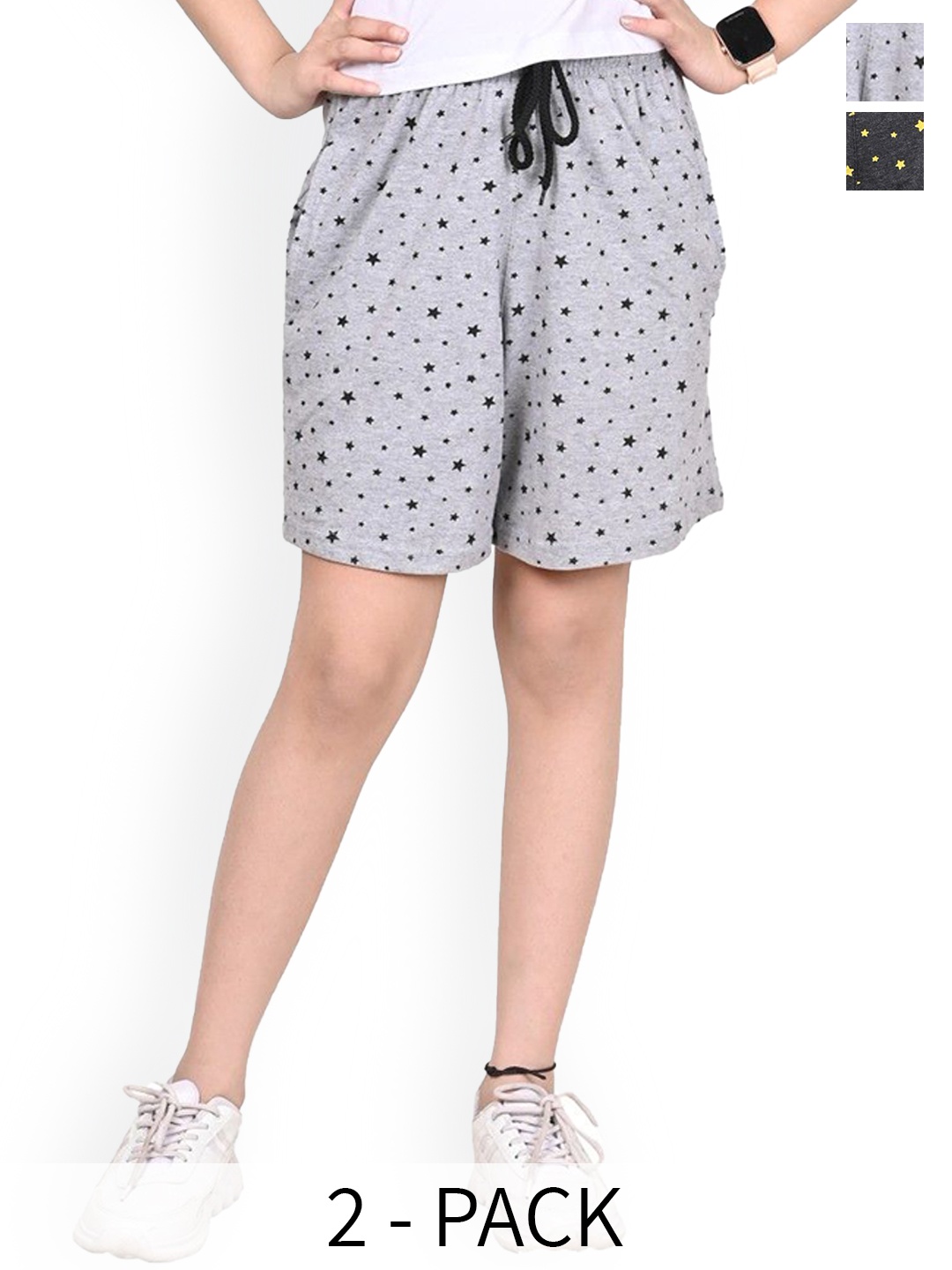 

BAESD Girls Pack Of 2 Printed Regular Fit Cotton High-Rise Shorts, Black