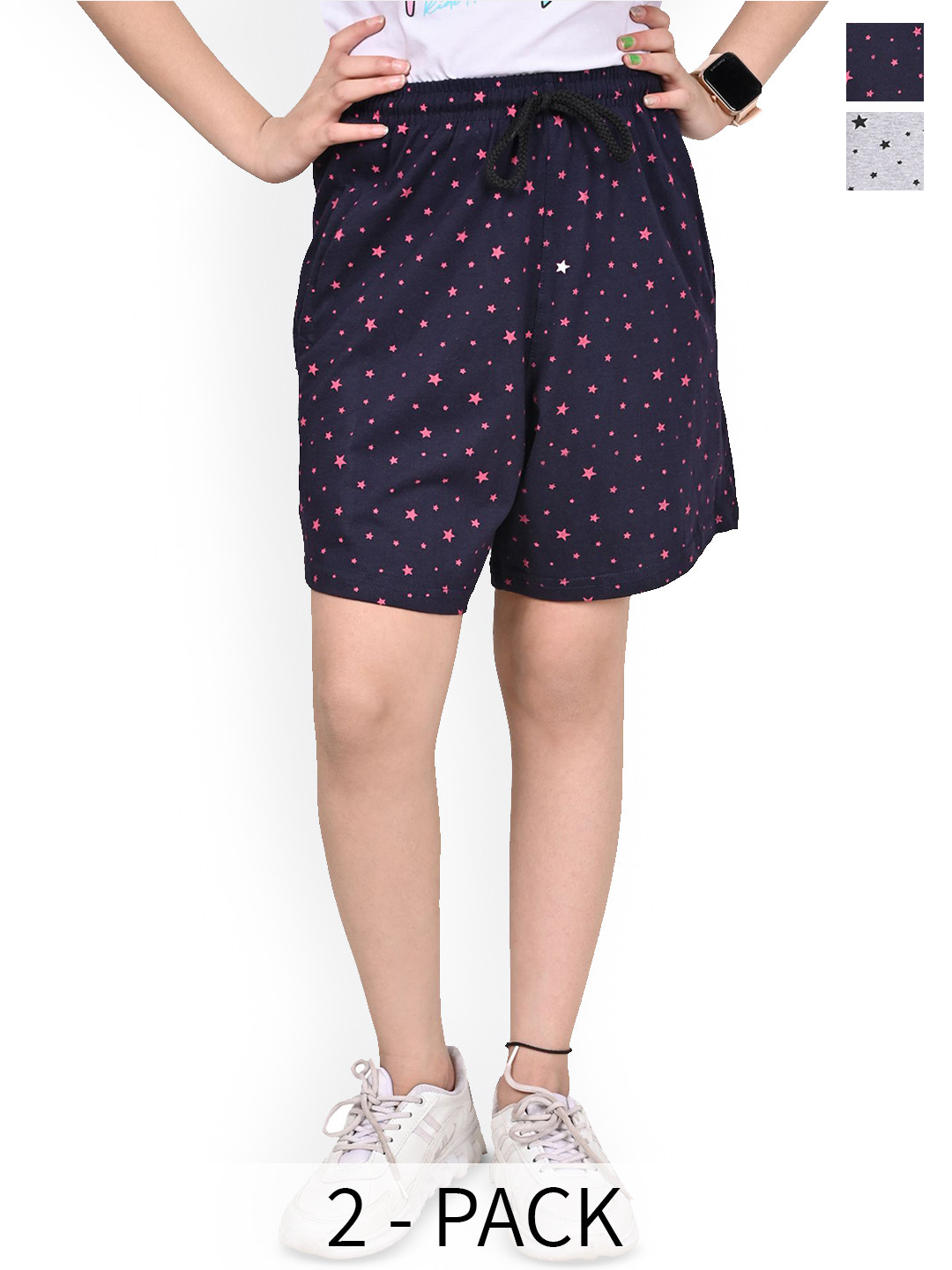 

BAESD Girls Pack Of 2 Printed Cotton High-Rise Shorts, Blue