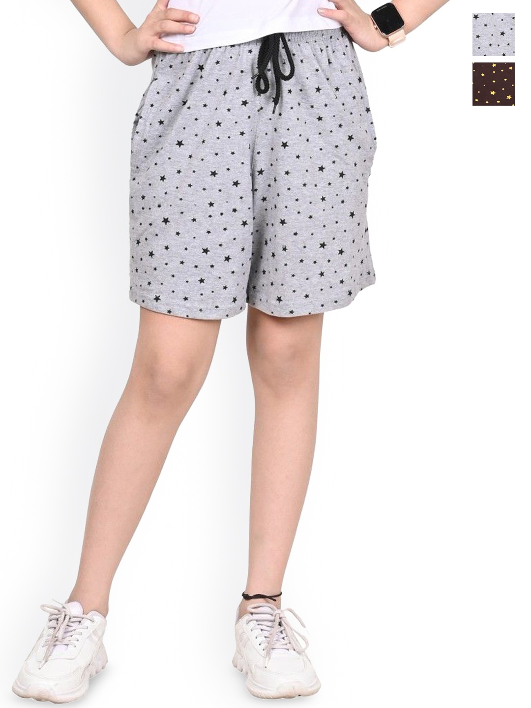 

BAESD Girls Pack Of 2 Printed Cotton High-Rise Shorts, Grey