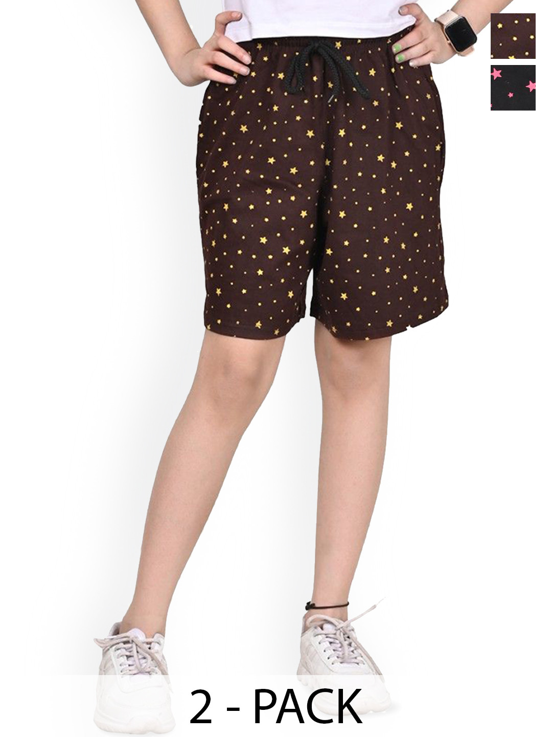 

BAESD Girls Pack of 2 Printed Cotton High-Rise Shorts, Black