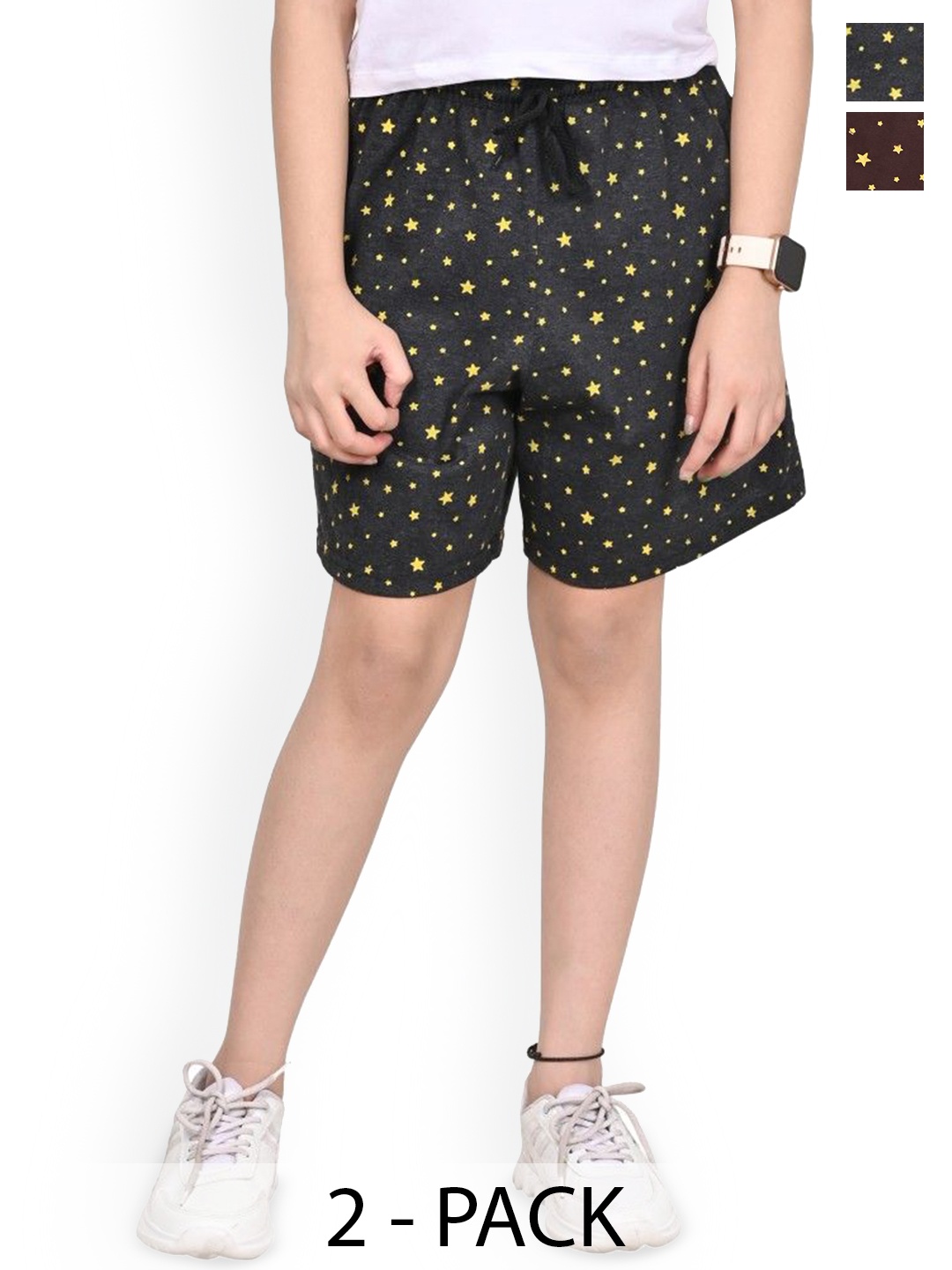 

BAESD Girls Pack Of 2 Printed Cotton High-Rise Shorts, Brown