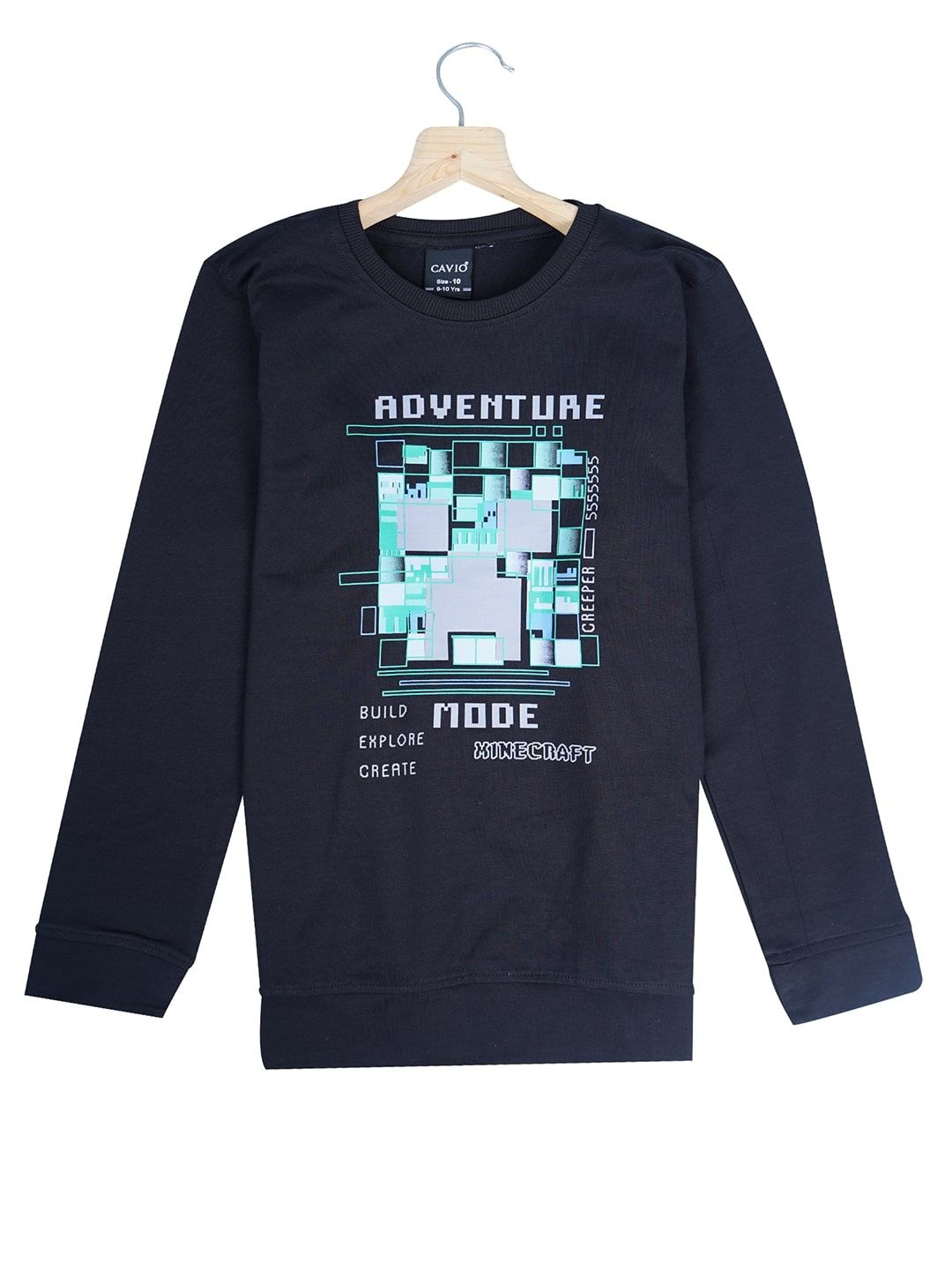 

CAVIO Boys Typography Printed Applique T-shirt, Navy blue