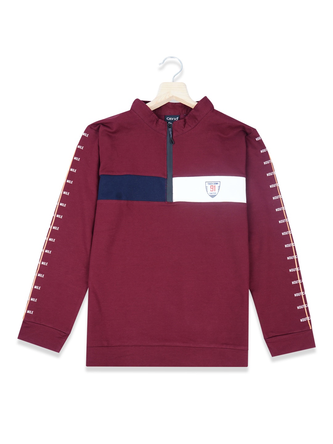 

CAVIO Boys Printed High Neck T-shirt, Maroon