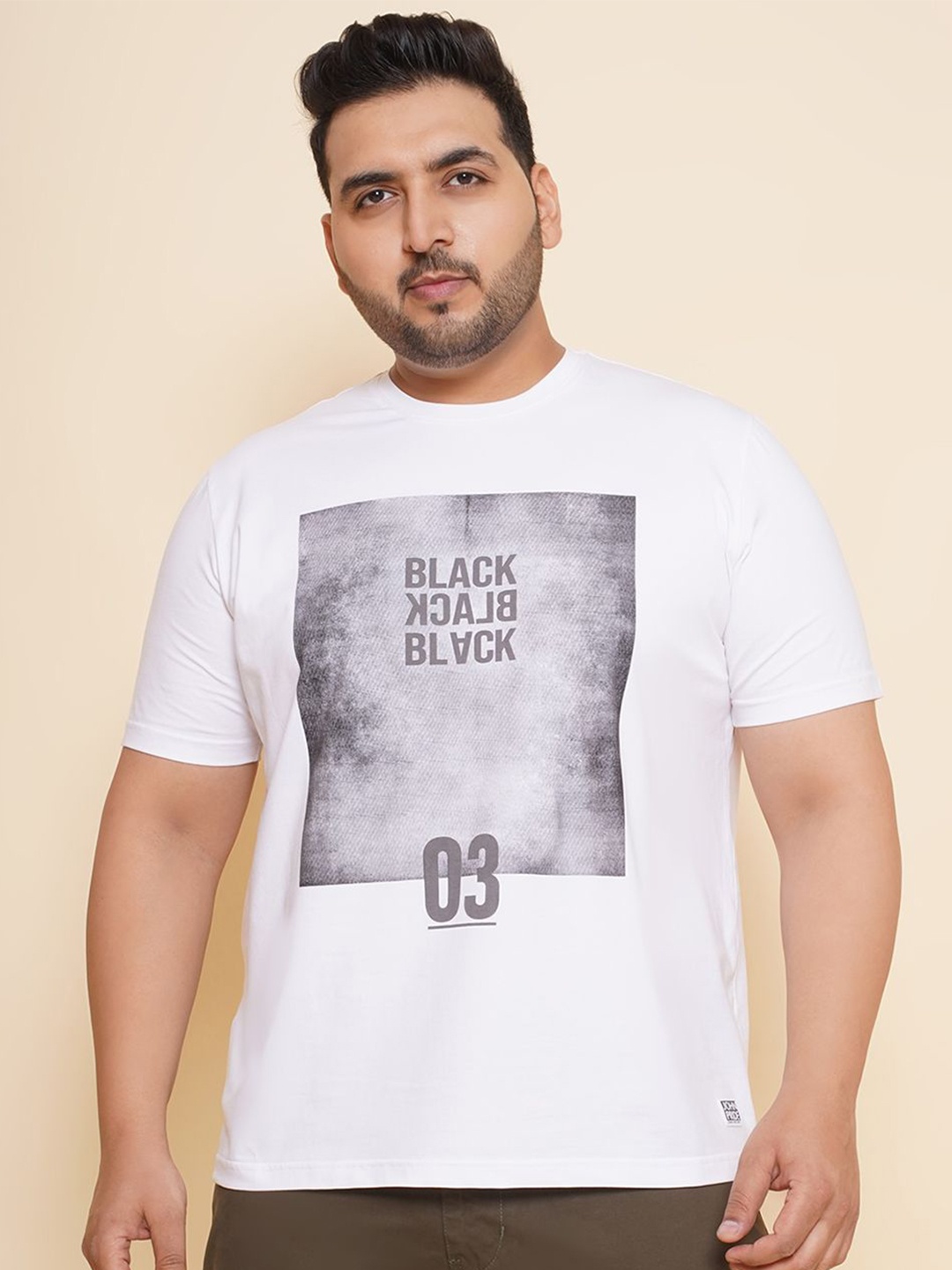 

John Pride Men Plus Size Typography Printed Round Neck T-shirt, White