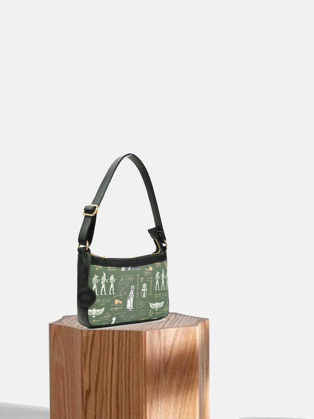 

VASKA Printed Baguette Shoulder Bag, Green