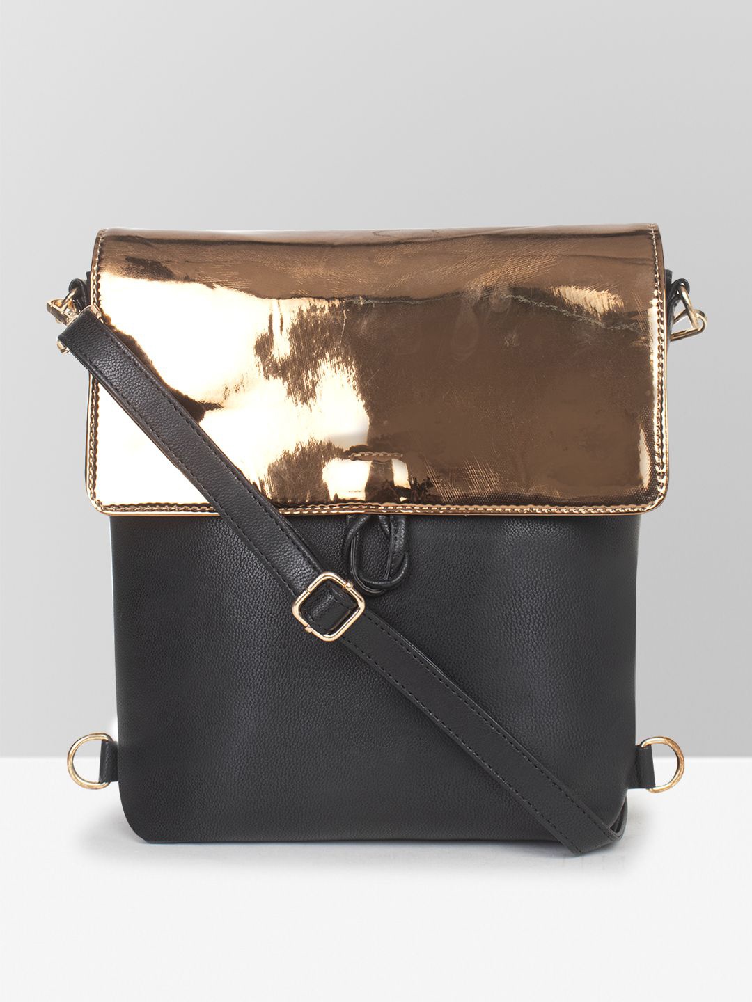

VASKA Colourblocked Structured Sling Bag, Black