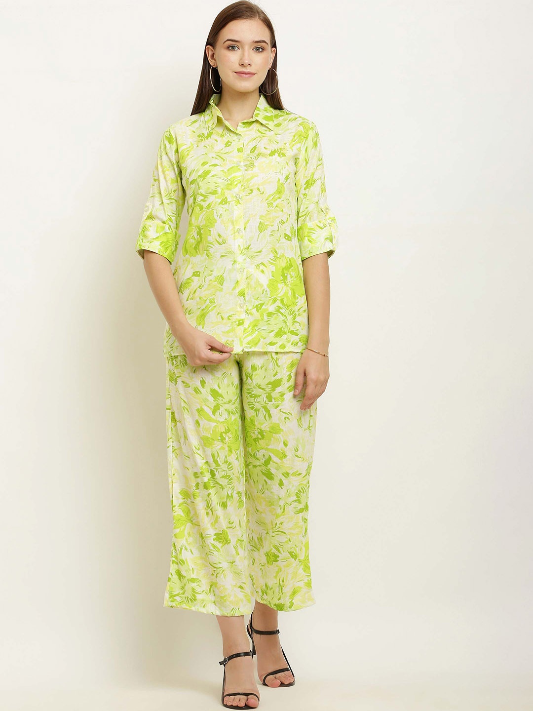 

Vastrasky Global Printed Shirt With Palazzo Co-Ords, Green