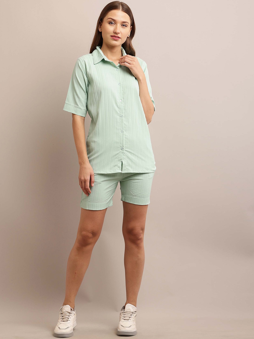 

Vastrasky Global Striped Pure Cotton Shirt & Trouser, Green