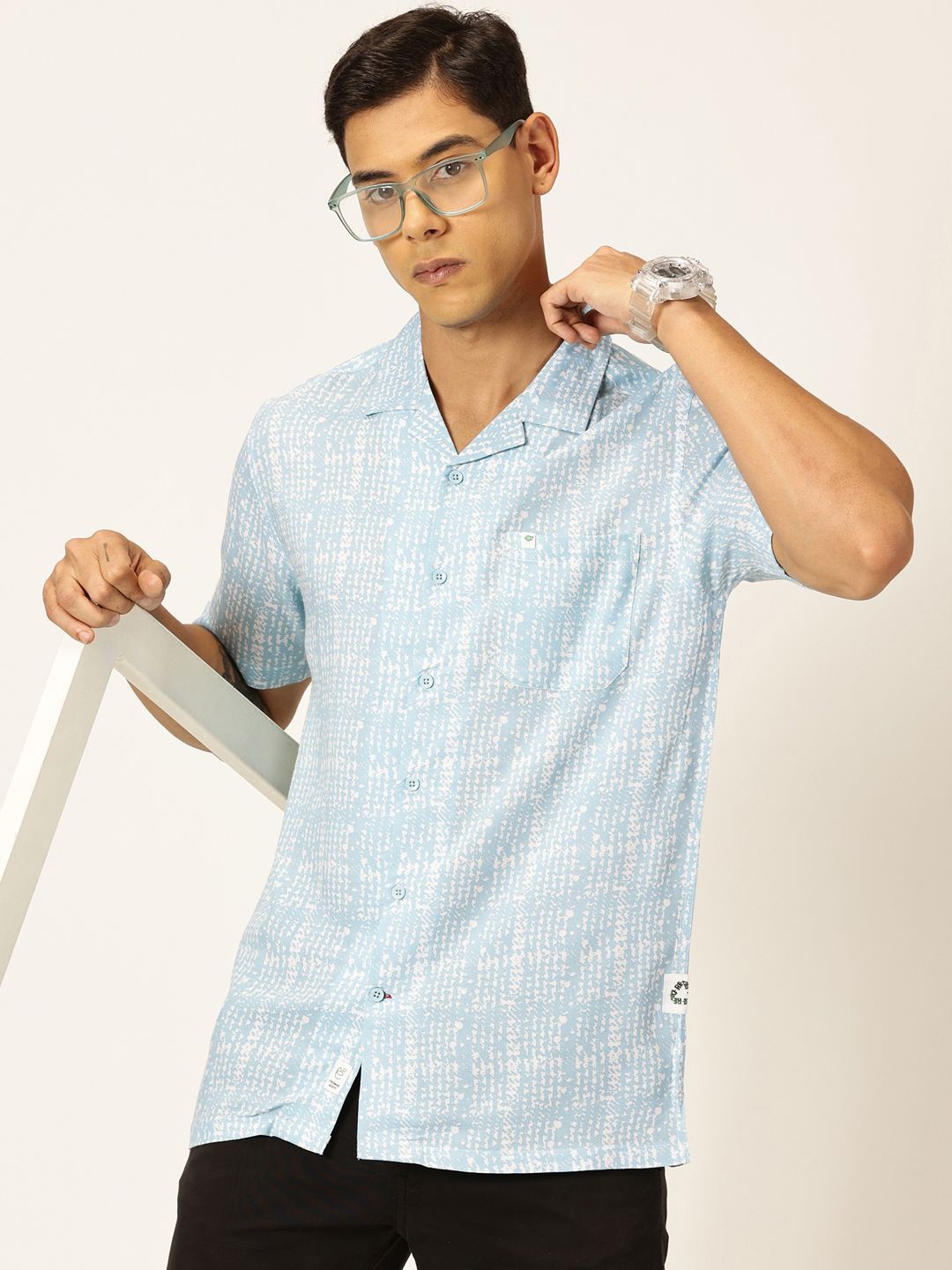 

Thomas Scott Men Premium Printed Cuban Collar Casual Shirt, Blue