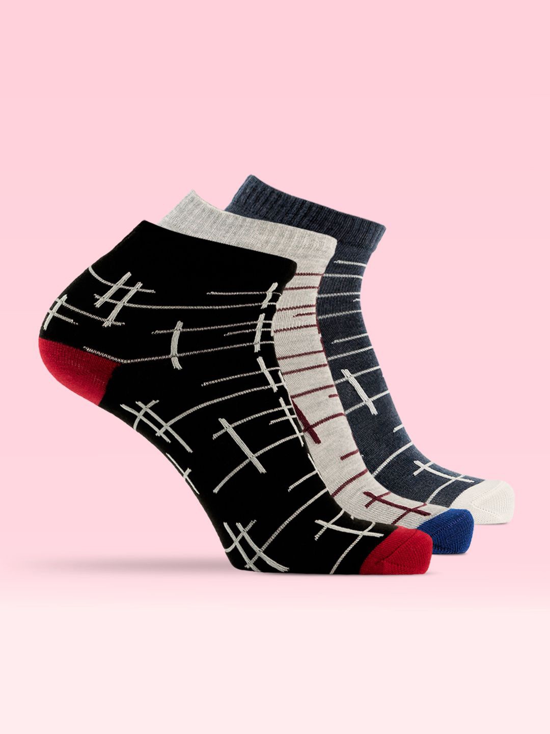 

LUX MOZZE Pack of 3 Cotton Assorted Ankle-Length Socks