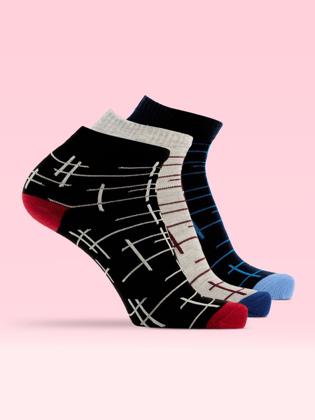 

LUX MOZZE Men Assorted Pure Cotton Pack Of 3 Ankle-Length Socks