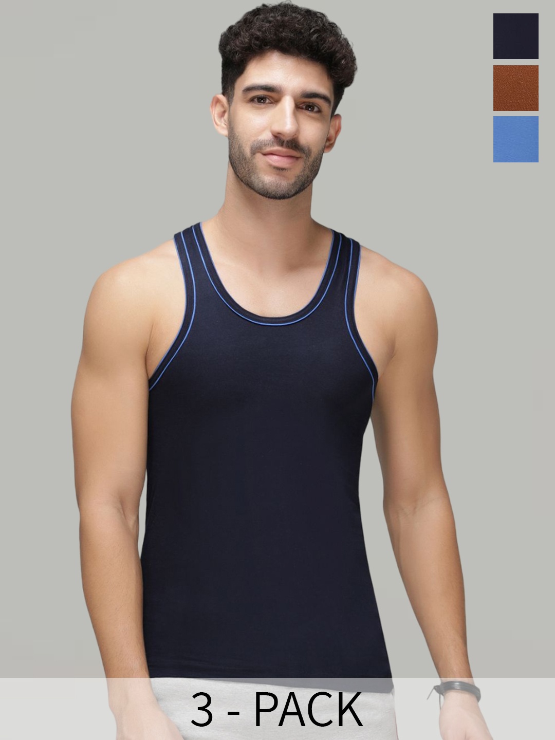 

AMUL COMFY Pack of 3 Cotton Sleeveless Innerwear Vests, Blue