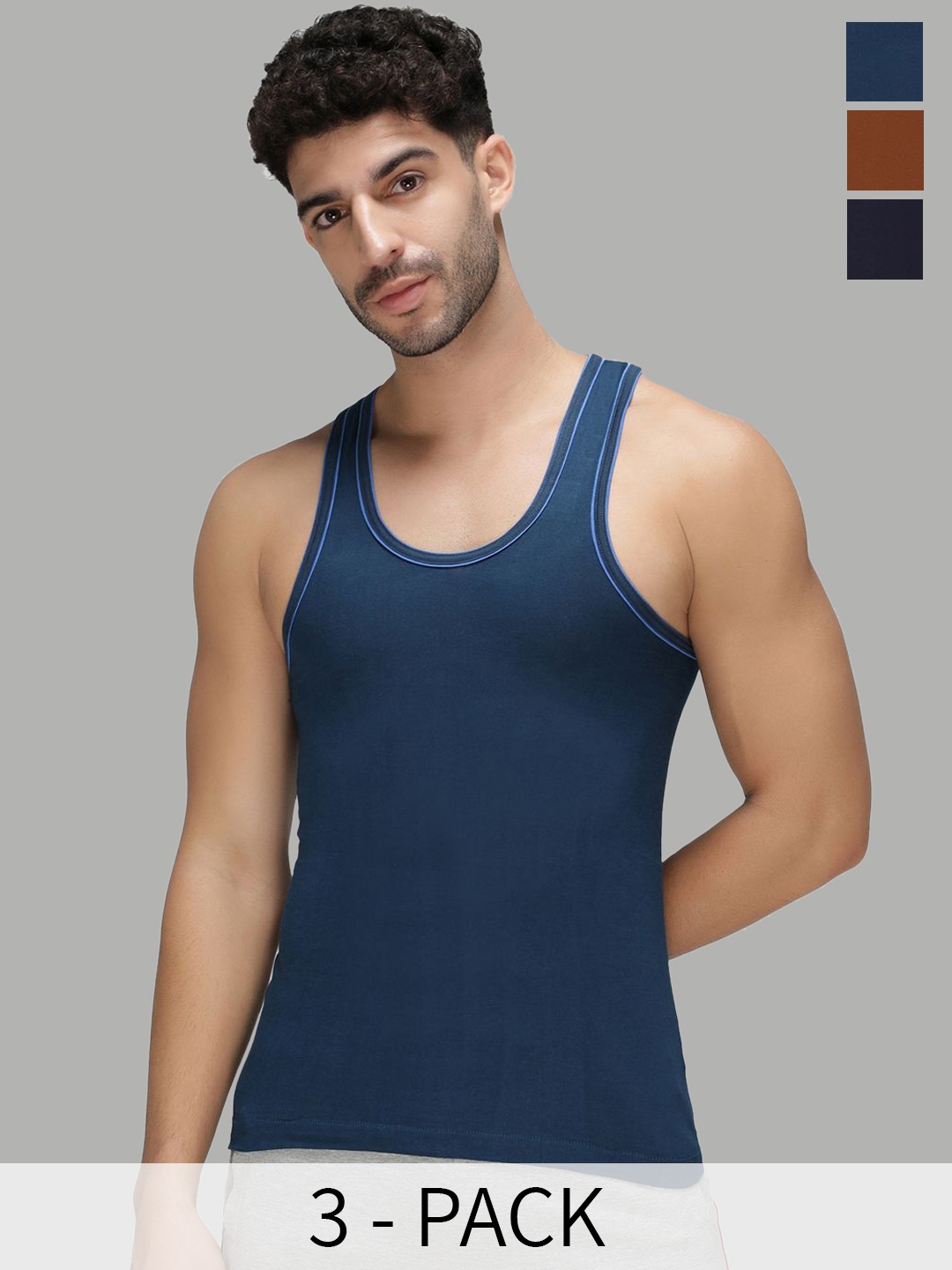 

AMUL COMFY Pack Of 3 Cotton Innerwear Vests, Navy blue