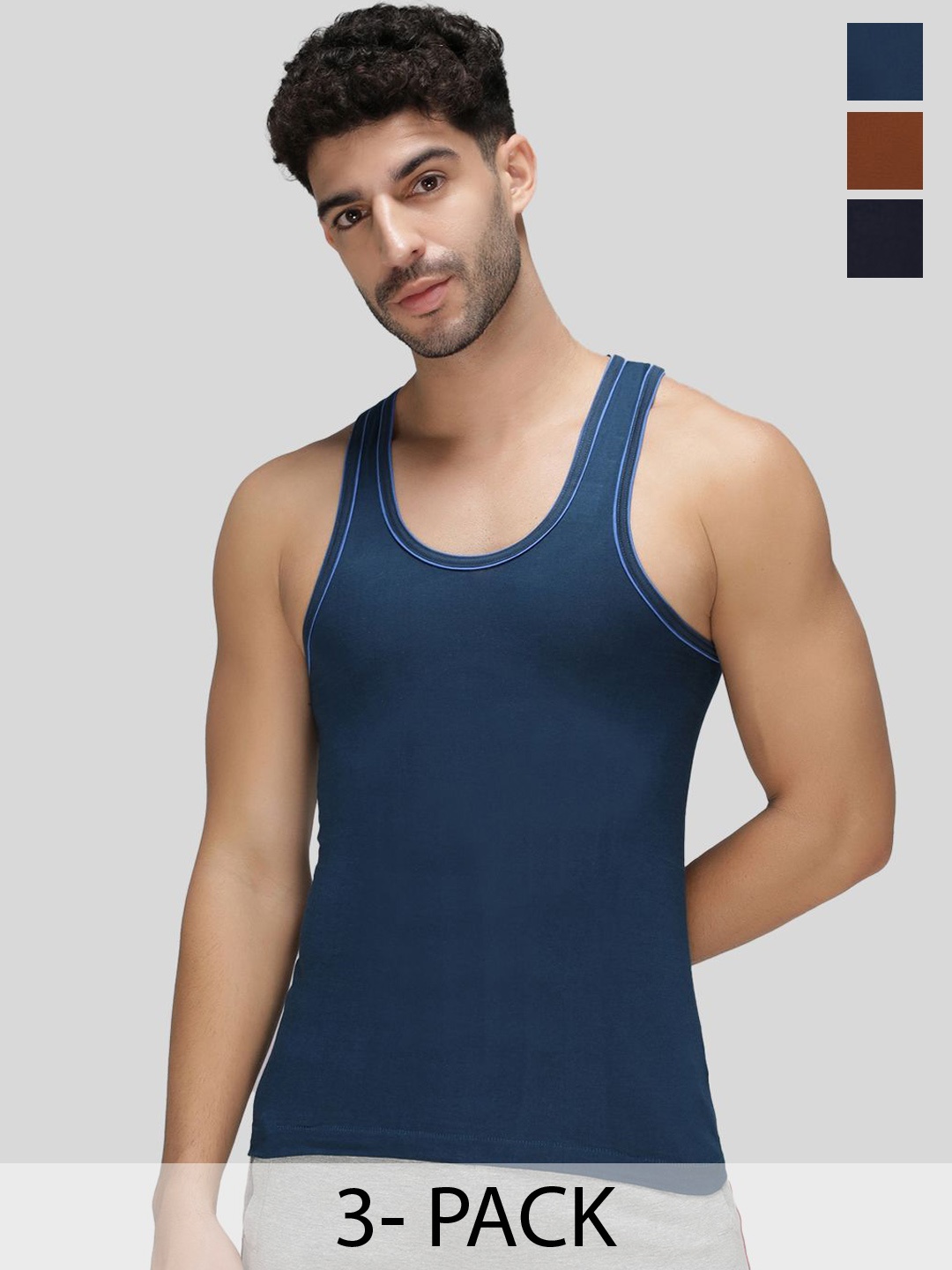 

AMUL COMFY Pack of 3 Cotton Sleeveless Innerwear Vests, Black