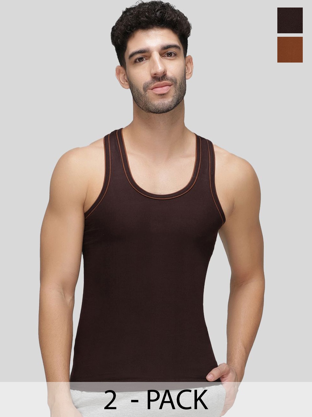 

AMUL COMFY Pack of 2 Cotton Round Neck Sleeveless Innerwear Vests, Brown