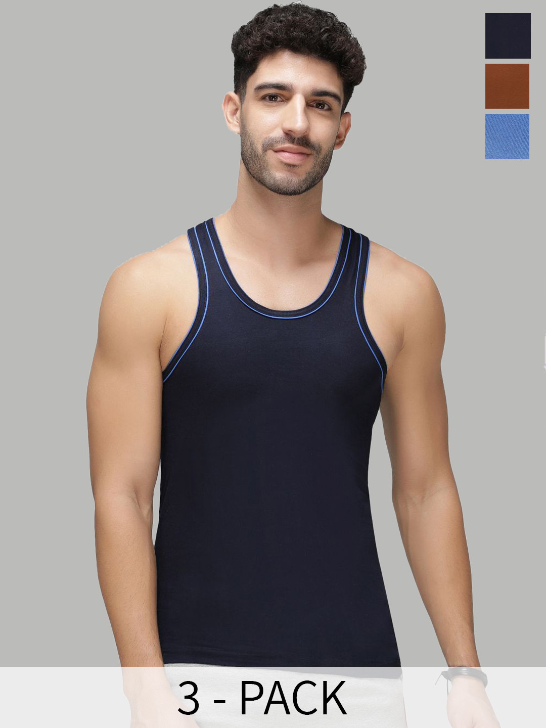 

AMUL COMFY Pack of 3 Cotton Round Neck Sleeveless Innerwear Vests, Blue