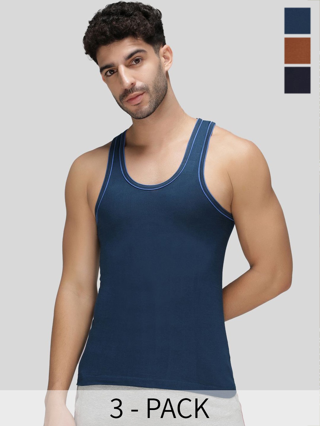 

AMUL COMFY Pack of 3 Cotton Innerwear Vests, Navy blue