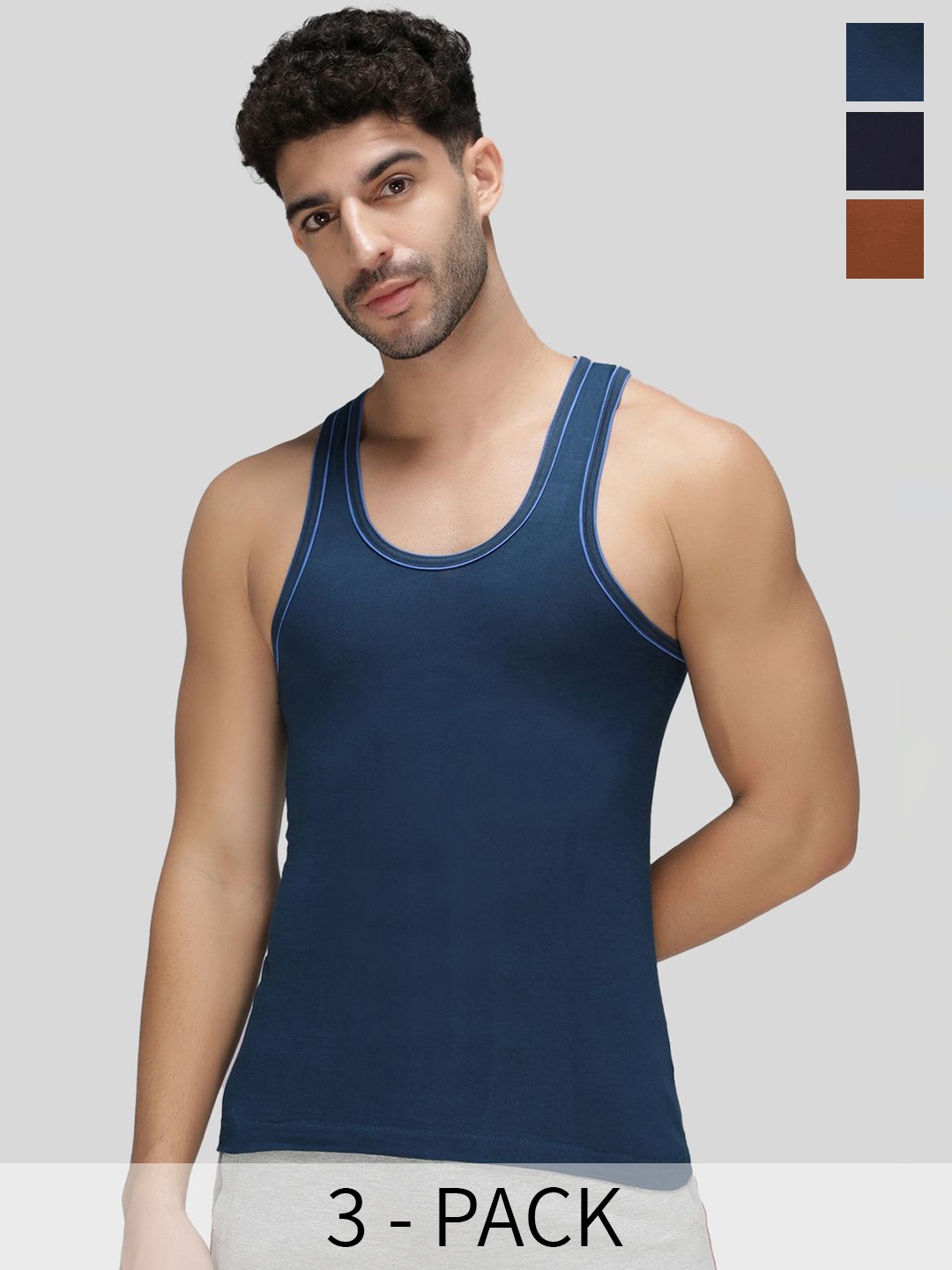 

AMUL COMFY Pack Of 3 Cotton Innerwear Vests, Blue