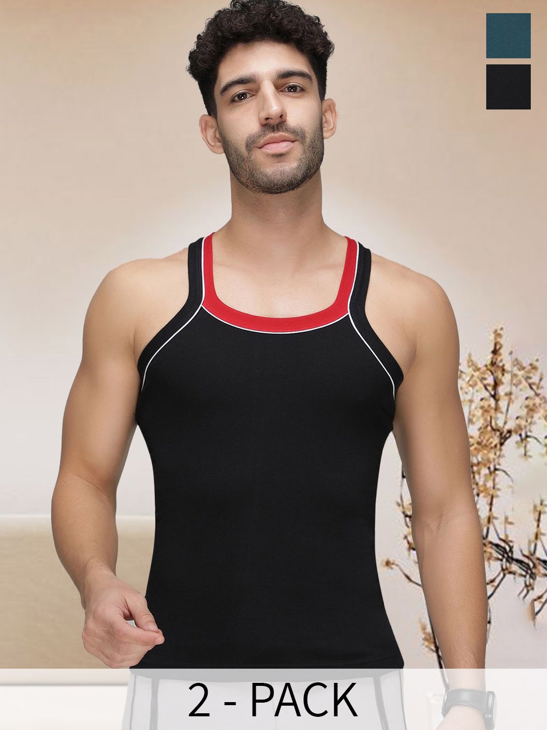 

AMUL COMFY Pack of 2 Cotton Innerwear Vests AC-VE-GVESTDF-MULTI1-S-2PC, Black