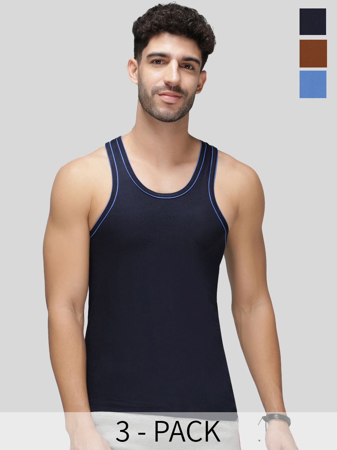 

AMUL COMFY Pack of 3 Cotton Sleeveless Innerwear Vests, Blue