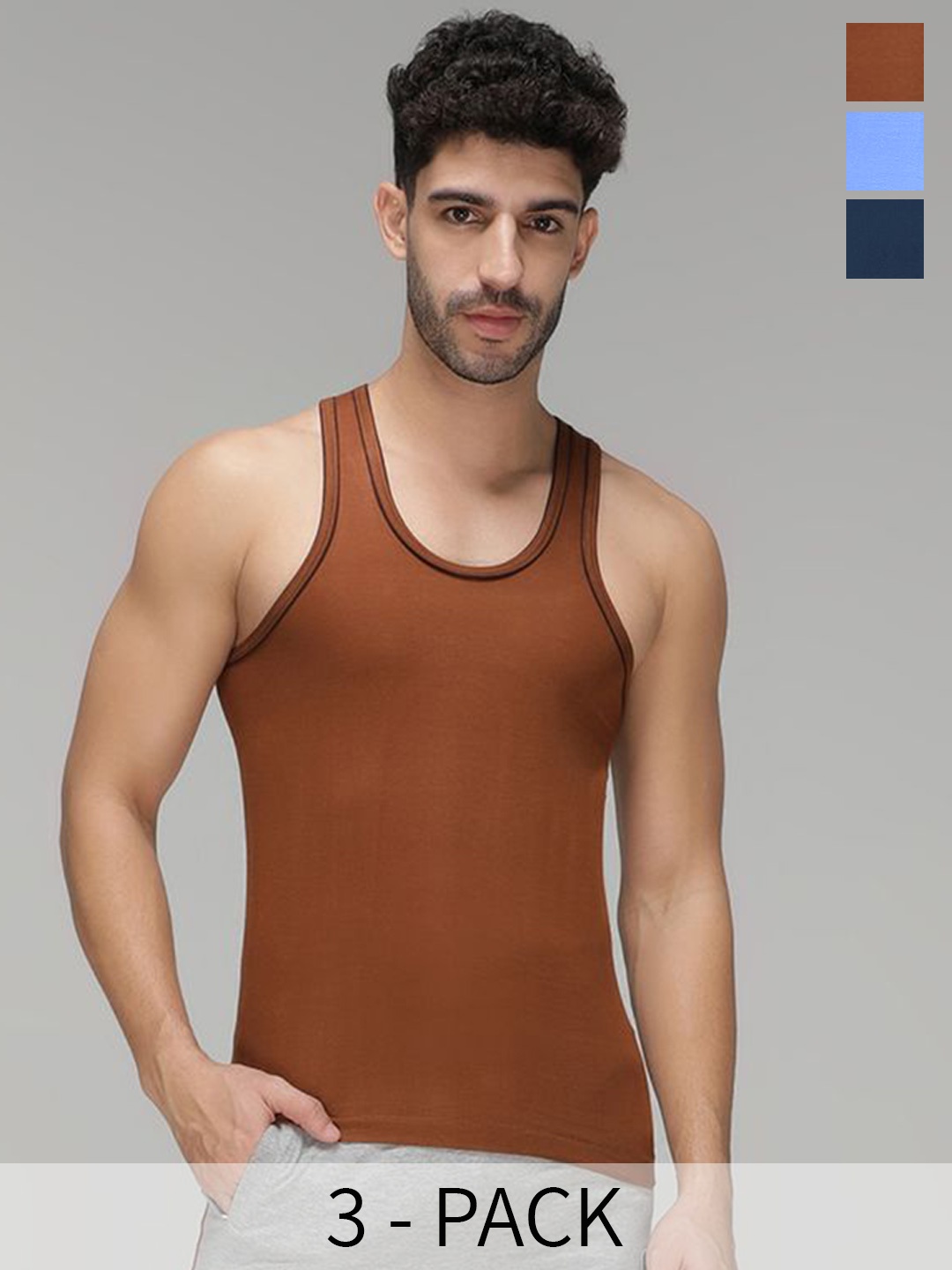 

AMUL COMFY Pack Of 3 Pure Cotton Sleeveless Innerwear Vests, Navy blue