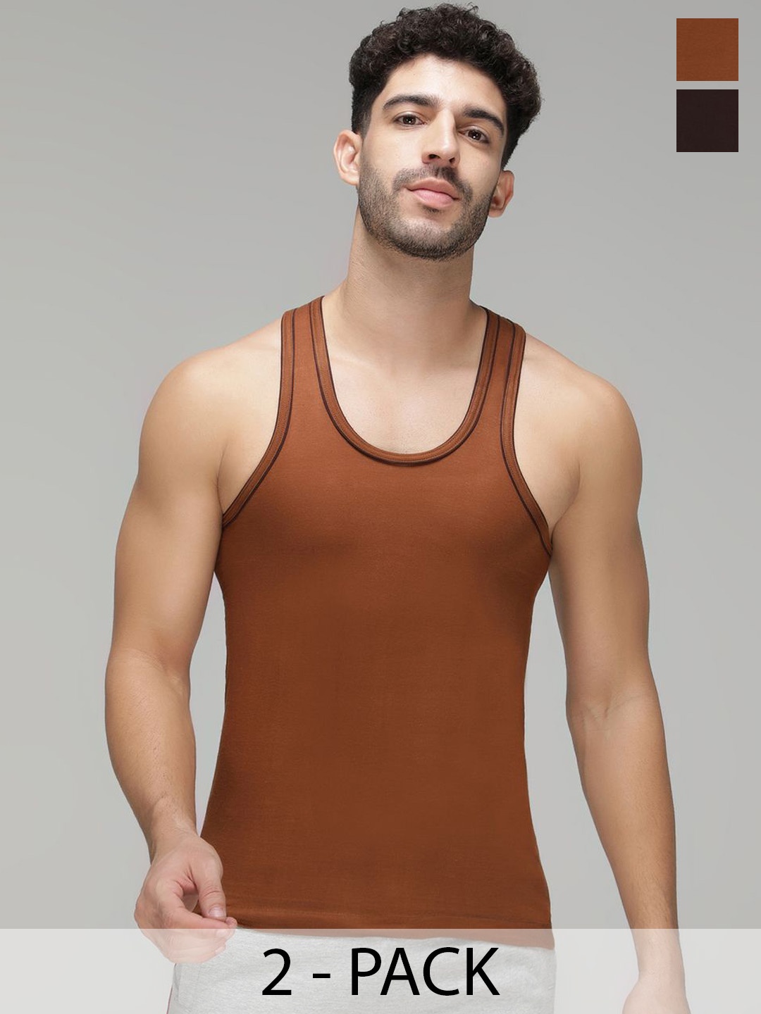 

AMUL COMFY Pack of 2 Cotton Undershirt Vests, Brown