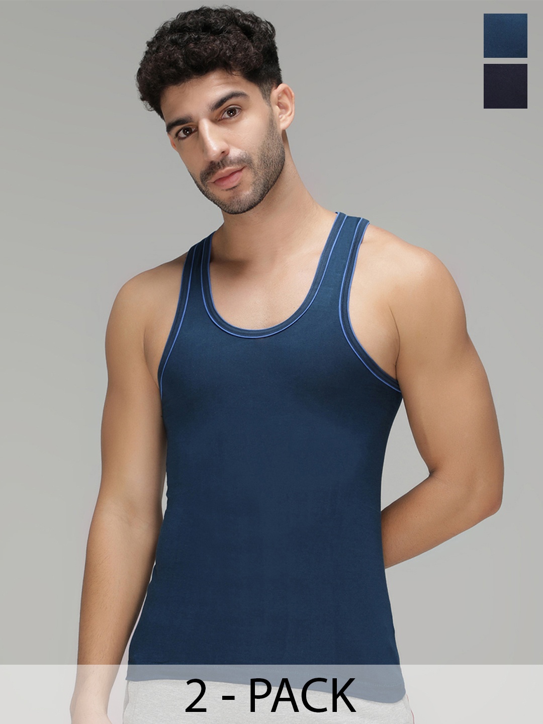 

AMUL COMFY Pack of 2 Round Neck Cotton Innerwear Vests AC-VE-CVESTDFRN-MULTI4-S-2PC-Multi, Teal