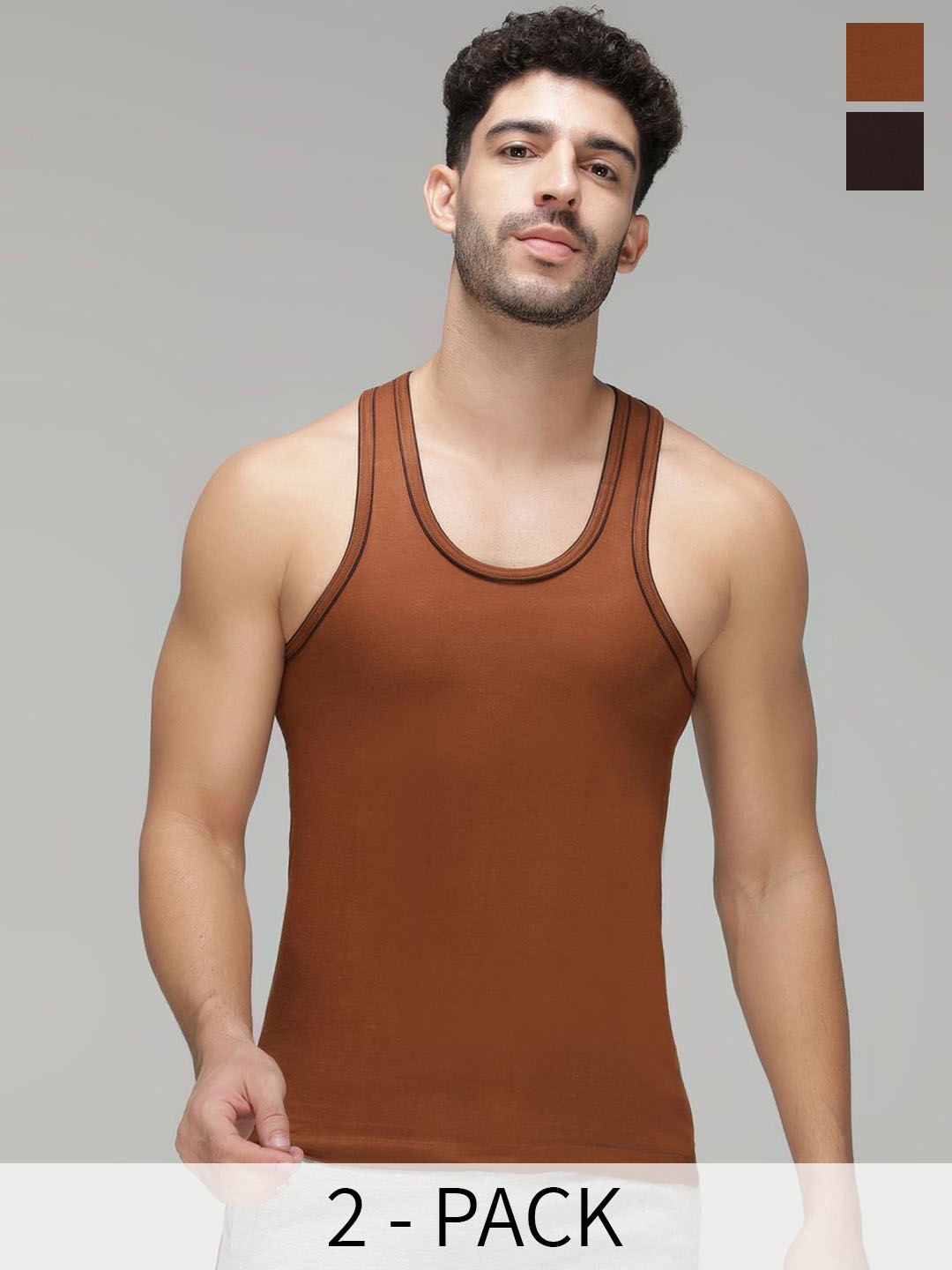 

AMUL COMFY Pack Of 2 Cotton UndershirtVests, Coffee brown