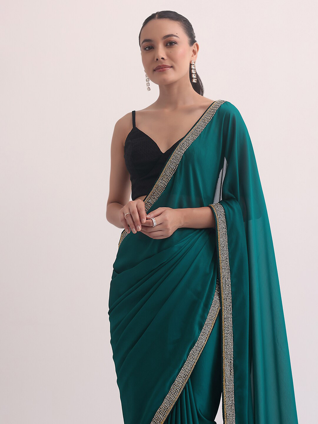 

KALKI Fashion Embroidered Satin Saree, Green