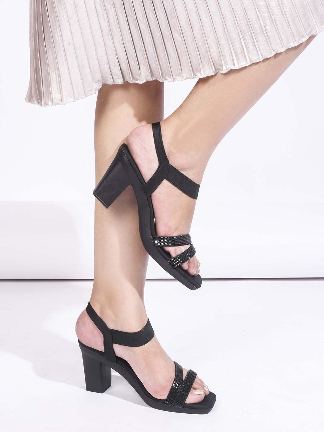 

JM Looks Colourblocked Block Peep Toes, Black