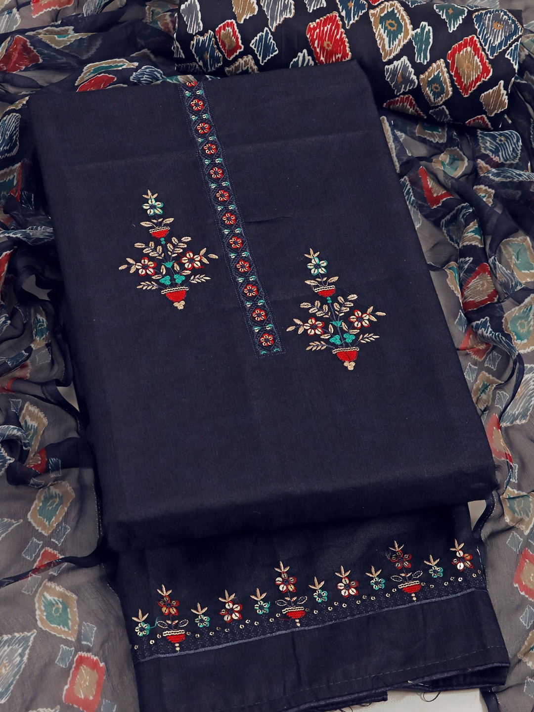 

KALINI Ethnic Motifs Embroidered Sequinned Unstitched Dress Material, Blue