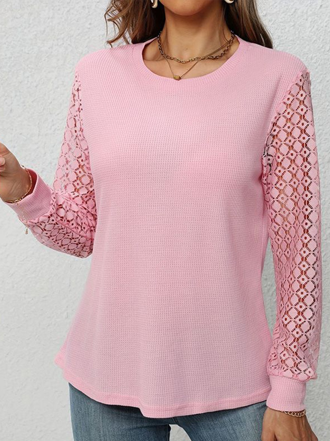 

StyleCast x Revolte Solid Puff Sleeves Round Neck Top, Pink