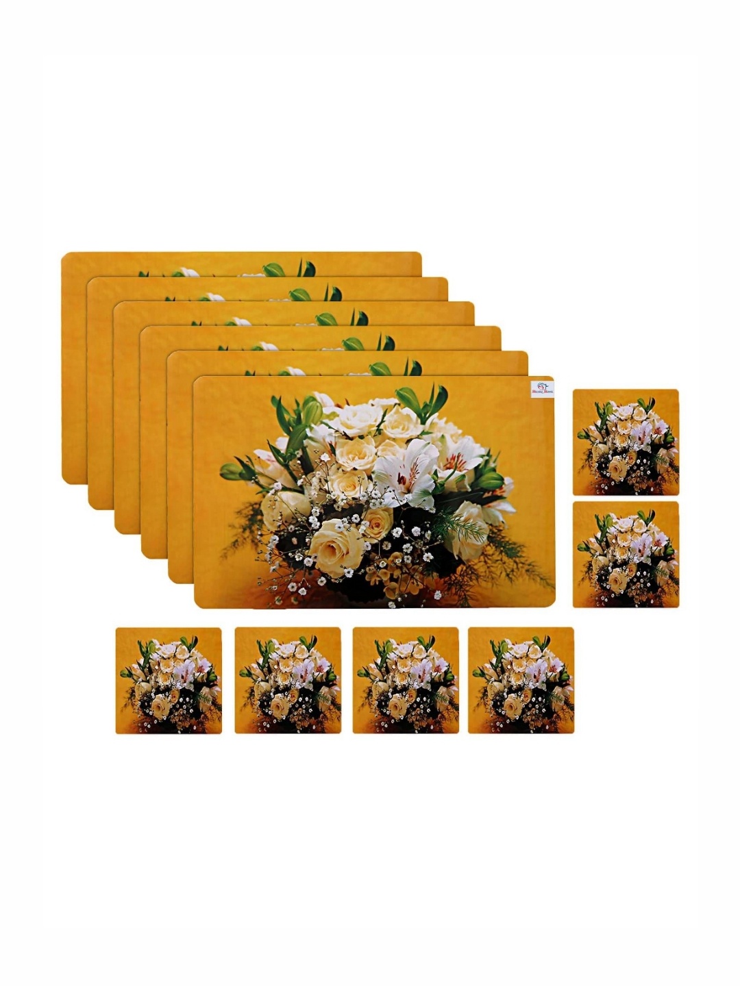 

Kuber Industries Yellow 12 Pieces Floral Printed Rectangular Table Placemats