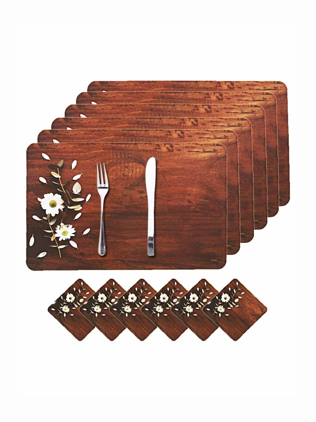 

Kuber Industries Brown 12 Pieces Floral Printed Table Placemats