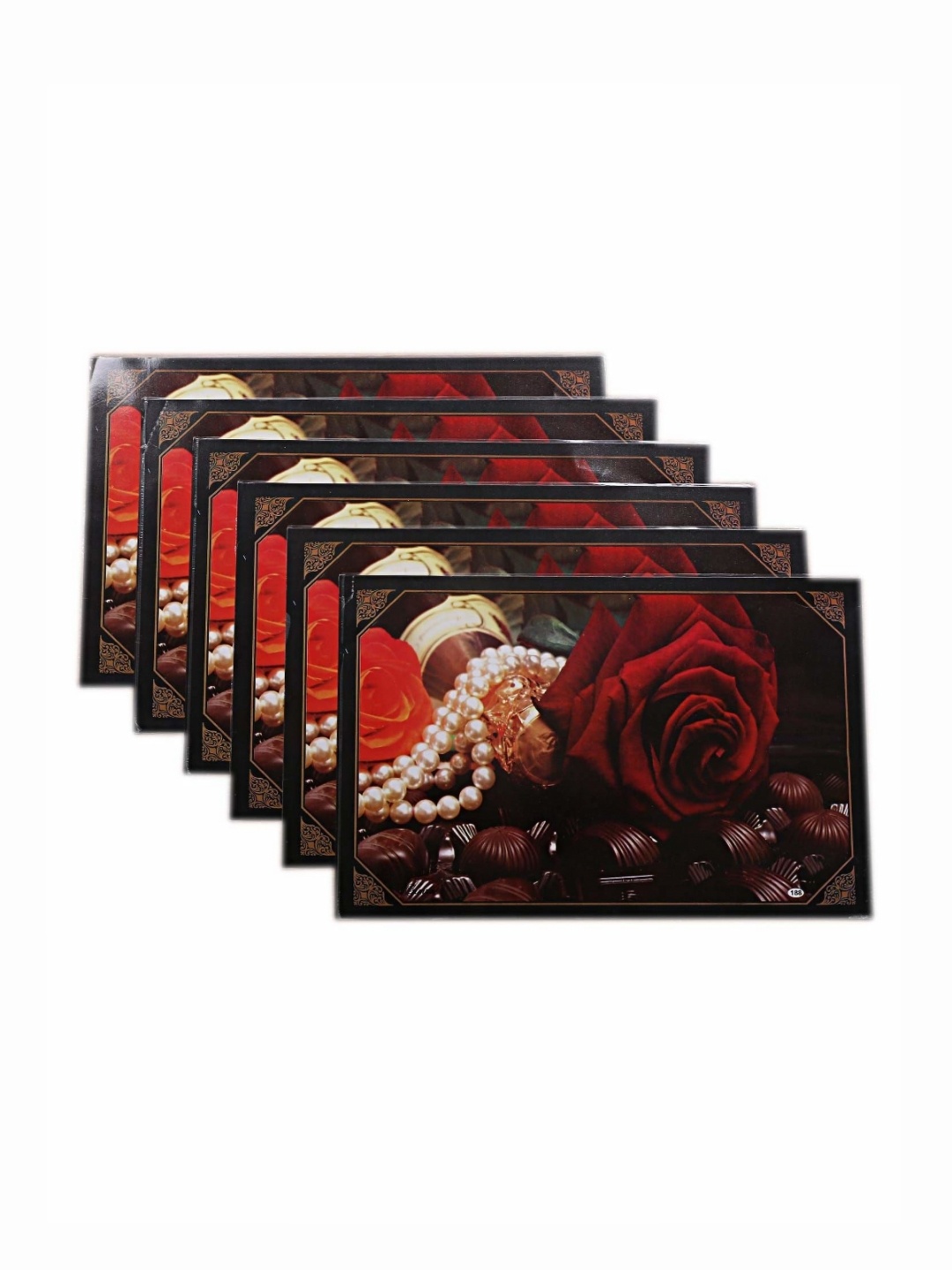 

Kuber Industries Black & Red 6 Pieces Floral Table Placemats