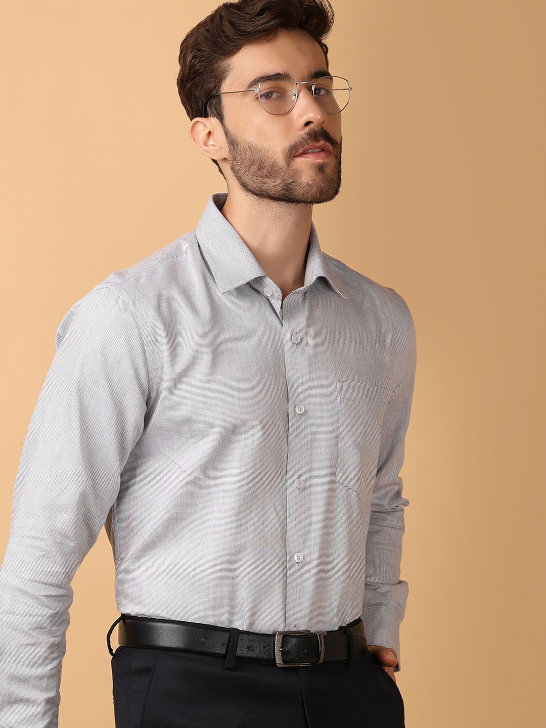 

V-Mart Men Micro Ditsy Printed Spread Collar Formal Shirt, White
